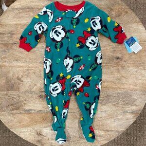 NEW 18M Infants Mickey & Minnie Mouse Fleece Christmas Footie Pajamas